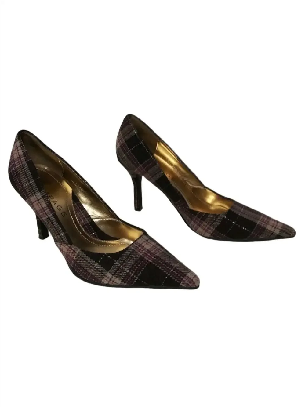 Rampage Maria Brown Plaid Fabric Upper Pointed Toe Slip On High Heel Shoe